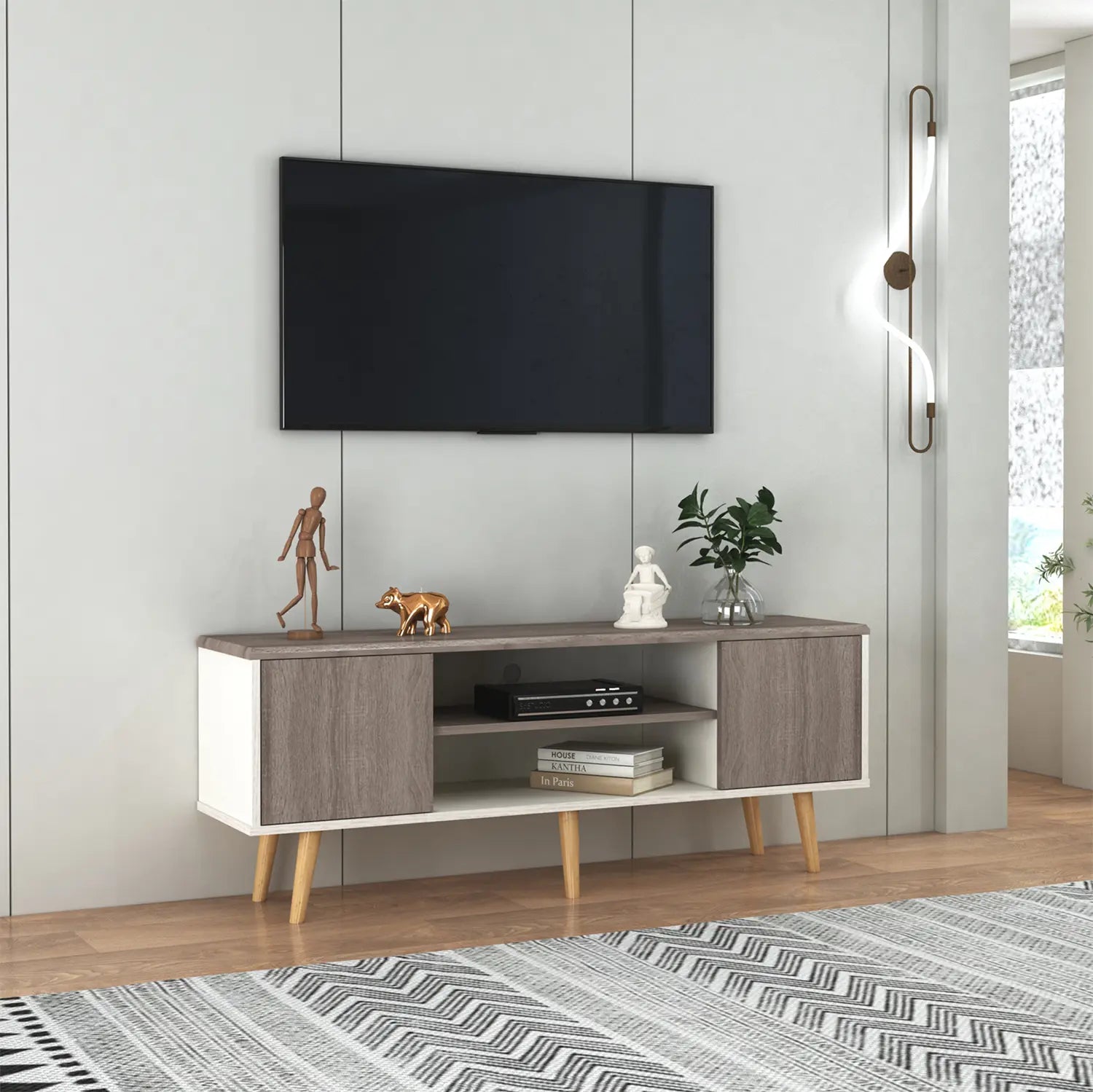Modern TV Unit/Cabinet with Gray Finish | Contemporary Design for Living Room | Engineered Wood
