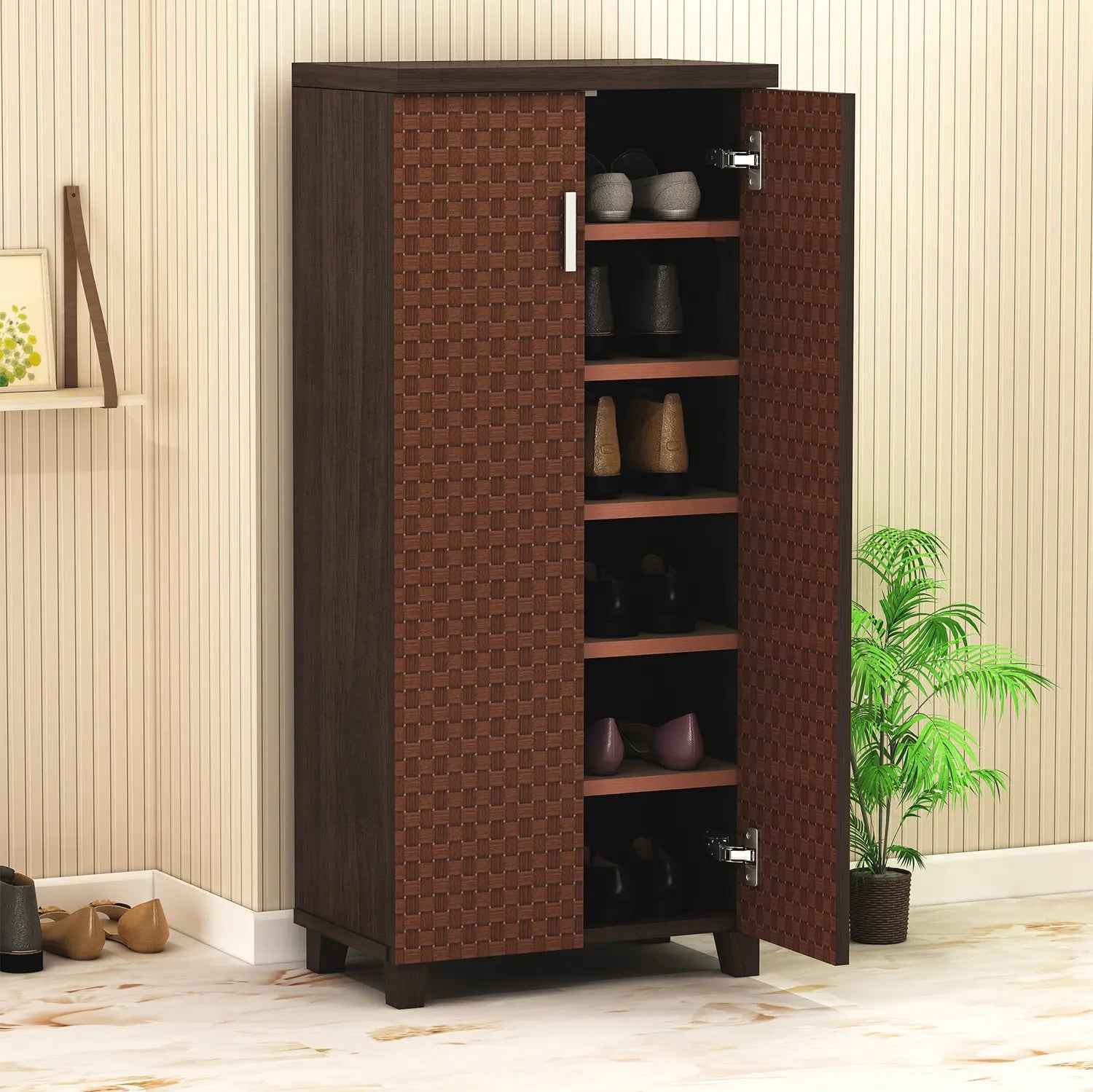 Modern Wooden Shoe Rack with Sleek Finish & Ample Storage - Pattern Wenge