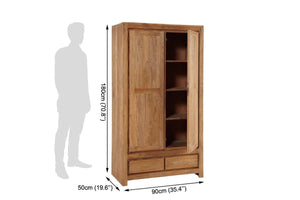 Wooden 2 Door Wardrobe with 5 Drawers Storage for Bedroom - Natural Honey Finish