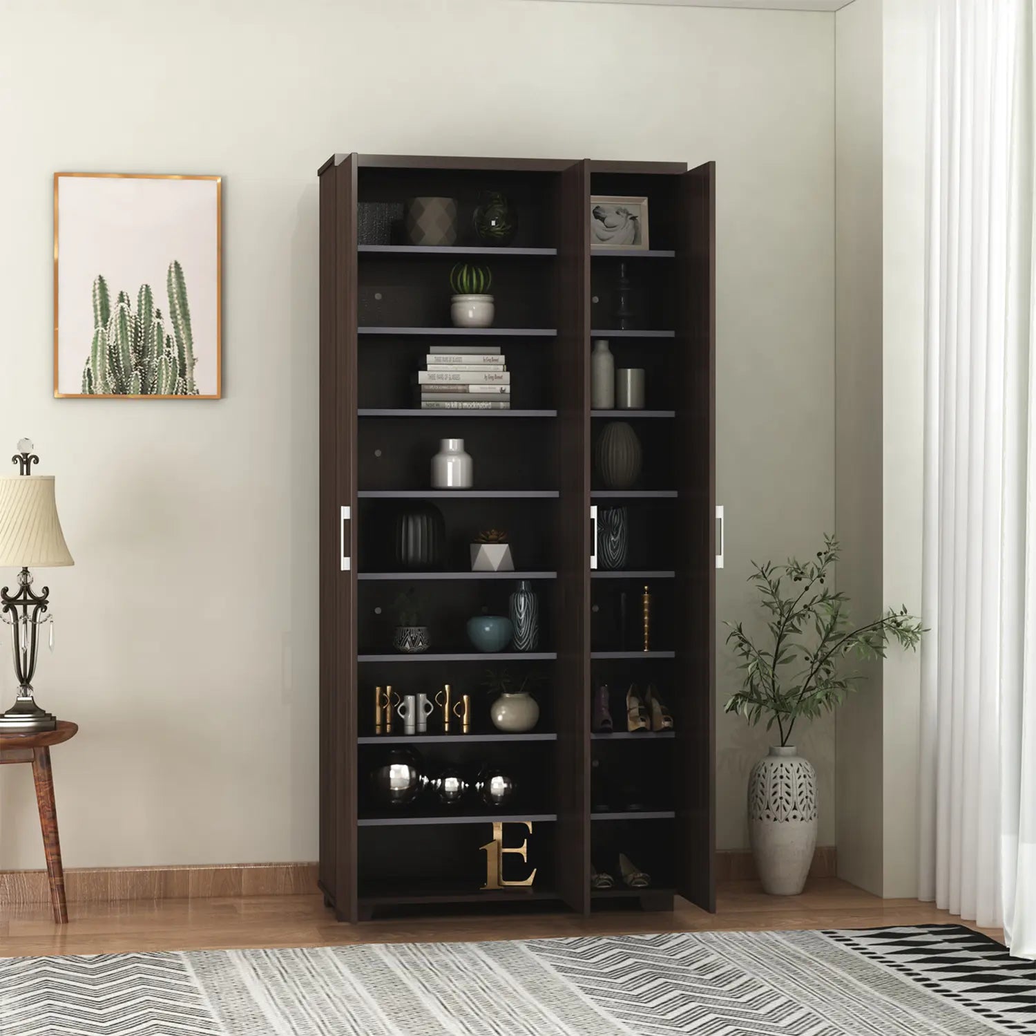 Three-Door Wooden Wardrobe with Wenge Finish and Ample Storage for Modern Homes