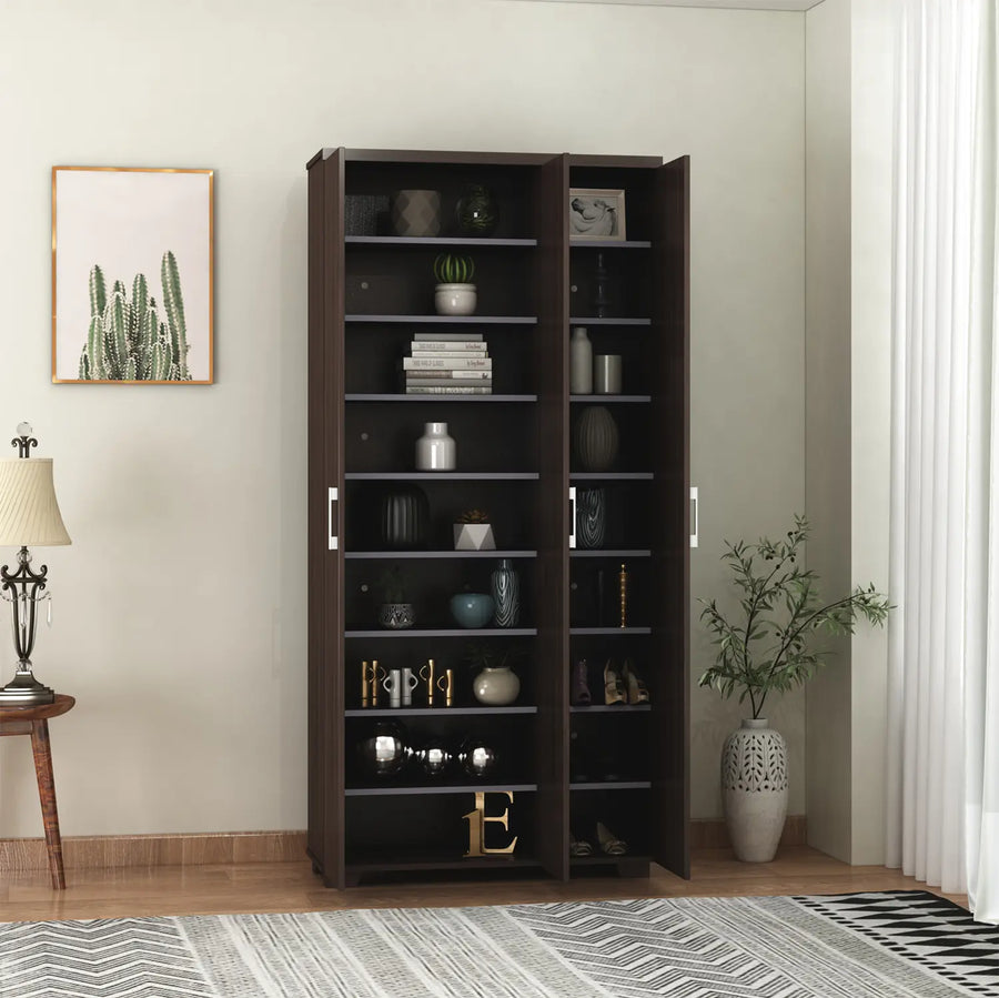 Three-Door Wooden Wardrobe with Wenge Finish and Ample Storage for Modern Homes