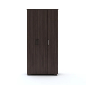 Three-Door Wooden Wardrobe with Wenge Finish and Ample Storage for Modern Homes