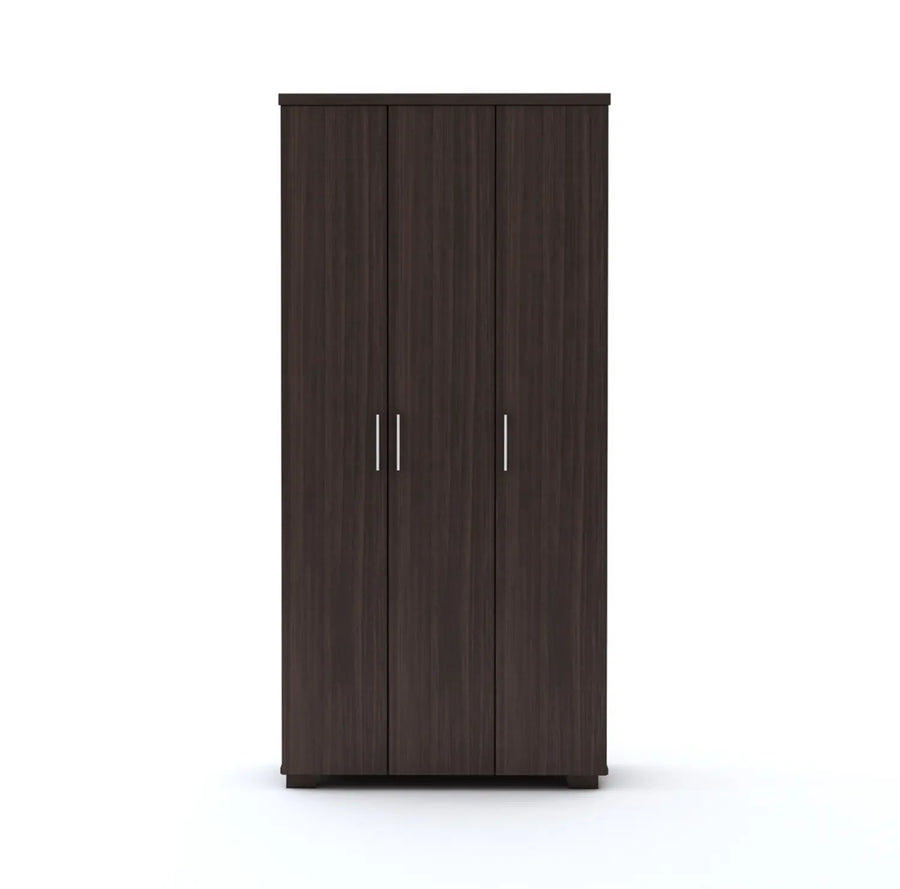 Three-Door Wooden Wardrobe with Wenge Finish and Ample Storage for Modern Homes