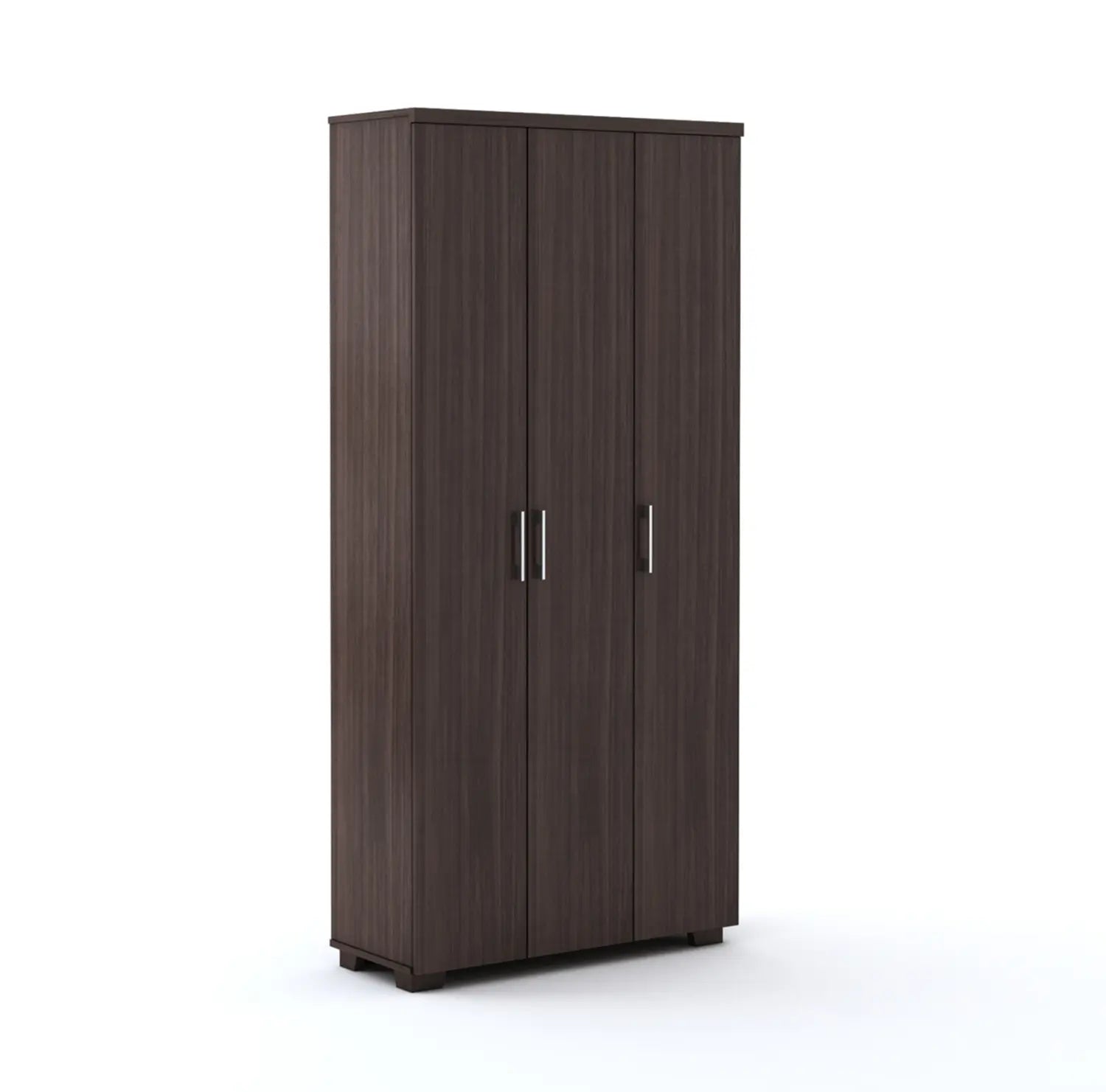 Three-Door Wooden Wardrobe with Wenge Finish and Ample Storage for Modern Homes