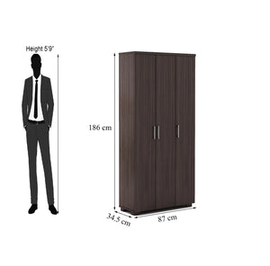 Three-Door Wooden Wardrobe with Wenge Finish and Ample Storage for Modern Homes