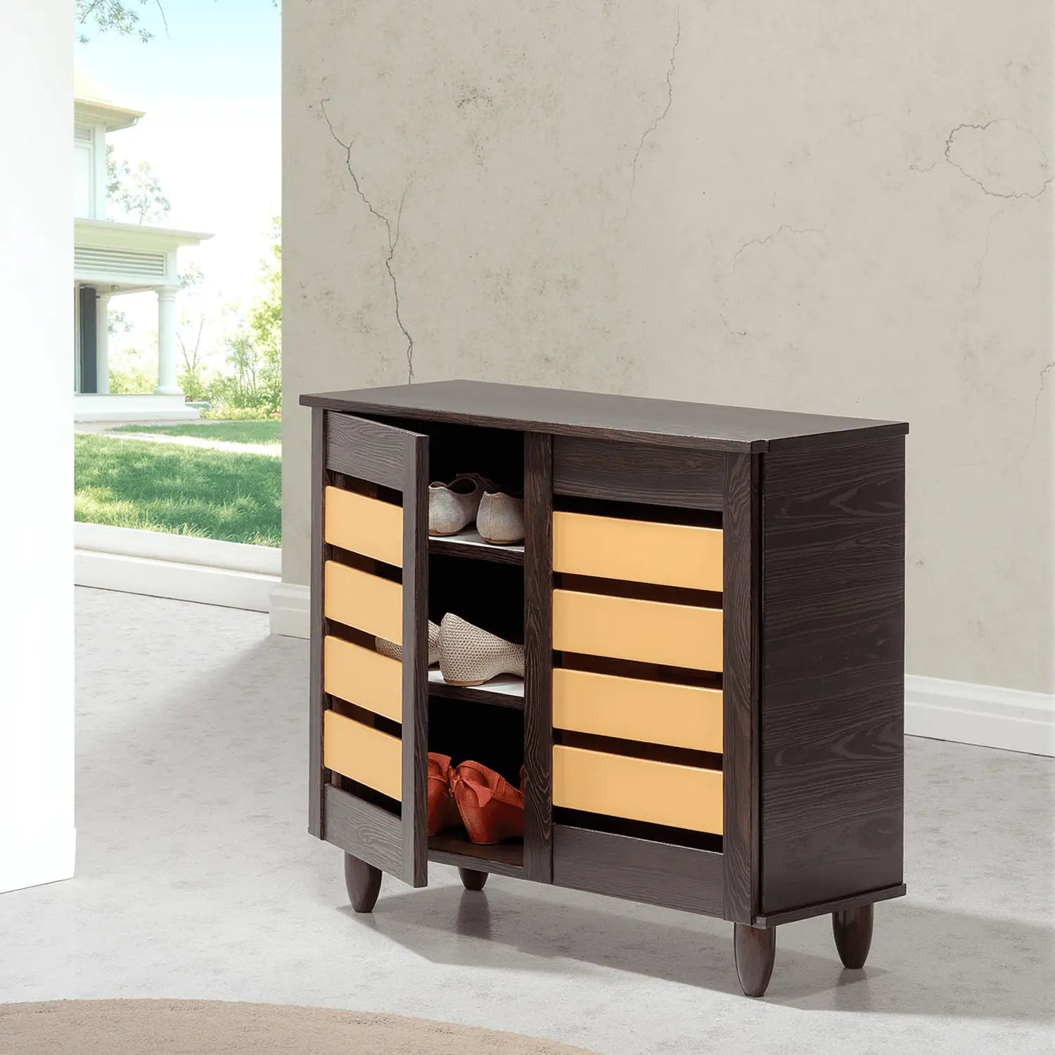 Two-Door Modern Two-Tone Engineered Wood Shoe Rack for Compact and Spacious Storage