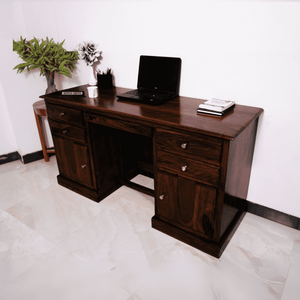 Carmel 2 Door Sheesham Wood Study Table 4 Drawers and 2 Doors - Walnut Finish