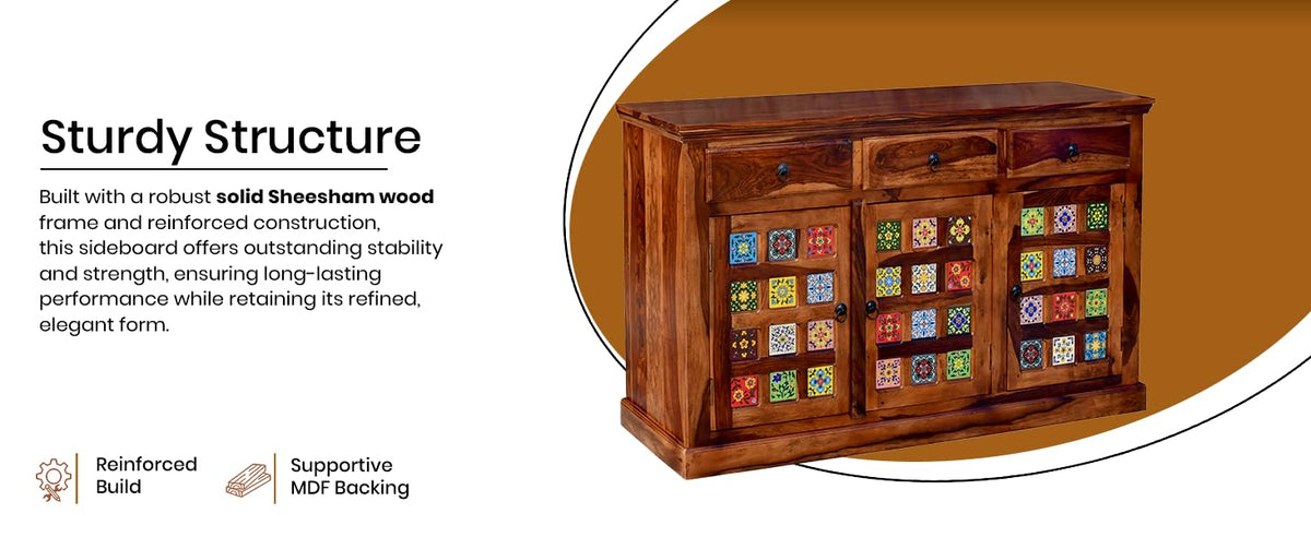 Tile Sheesham Wood Sideboard & Tv Cabinet Finish - Natural